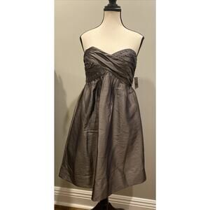 London Times Pewter Cocktail Formal Dress Size 8 Gray Strapless Beaded Short NEW